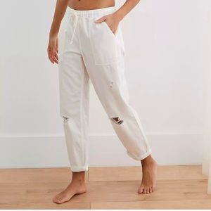 Distressed chambray joggers